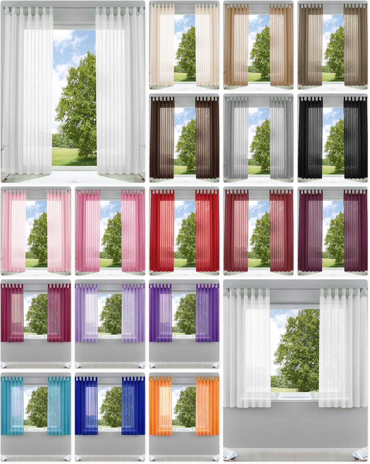 Gardinenbox Pack of 2 Transparent Curtains Set Living Room Voile Tab-Top Curtain with Lead Band Closure, 100% Polyester, Grey, H x W 225 x 140 cm - Image 3