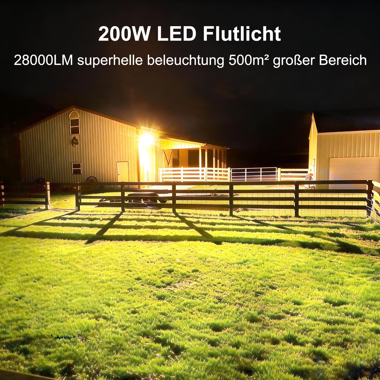 Zewnętrzny reflektor LED 200 W, 28000 lm, 3000 K, ciepła biel, IP67, wodoszczelny reflektor zewnętrzny, z łącznikiem kablowym, do ogrodu, garażu