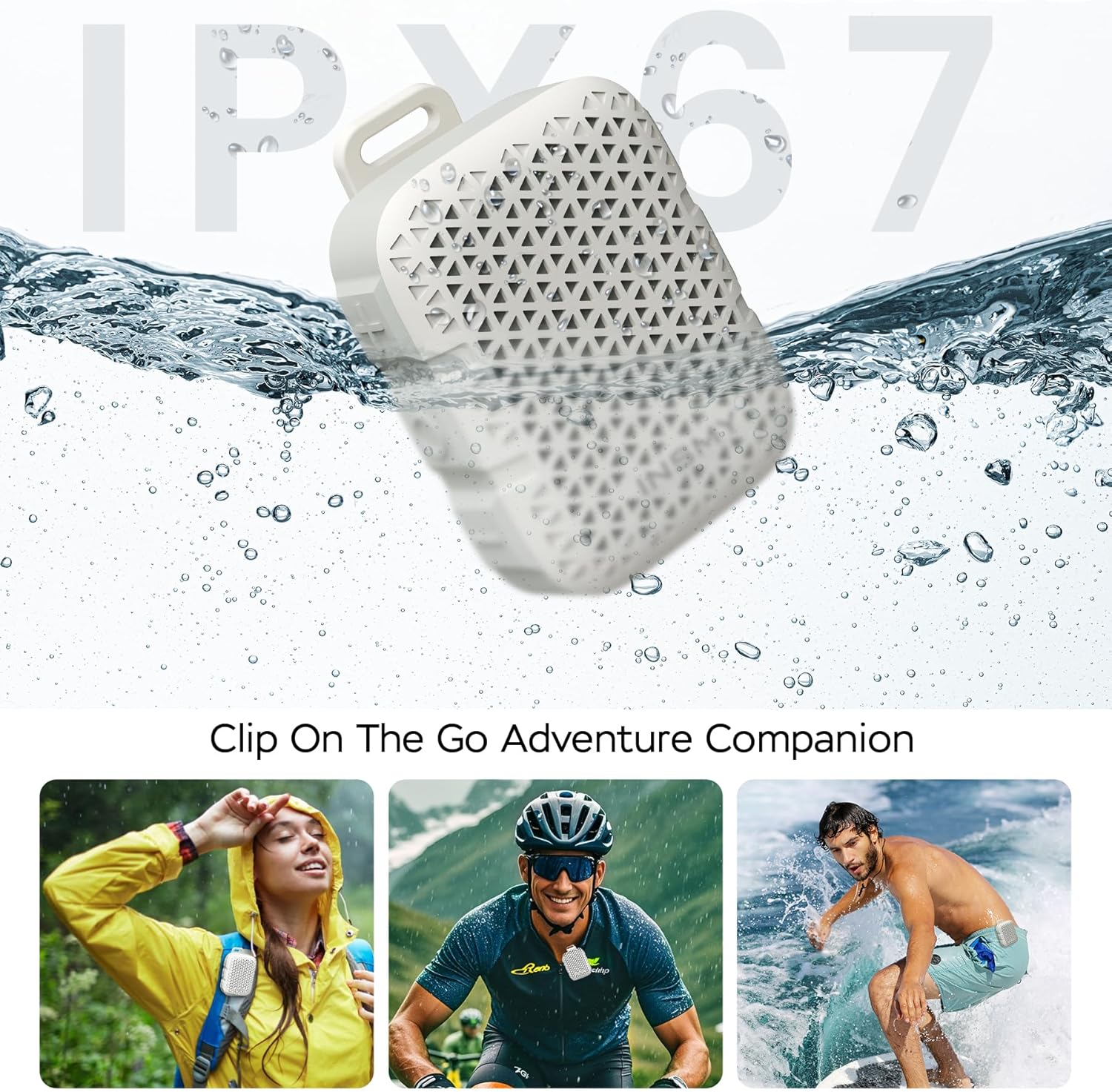 INSMY Clip-S speaker partially submerged in water