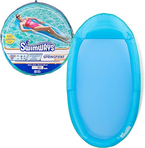 SwimWays Spring Float - Hamaca prémium para piscina, flotadores inflables para adultos con inflado rápido para edades de 15 años en adelante, azul