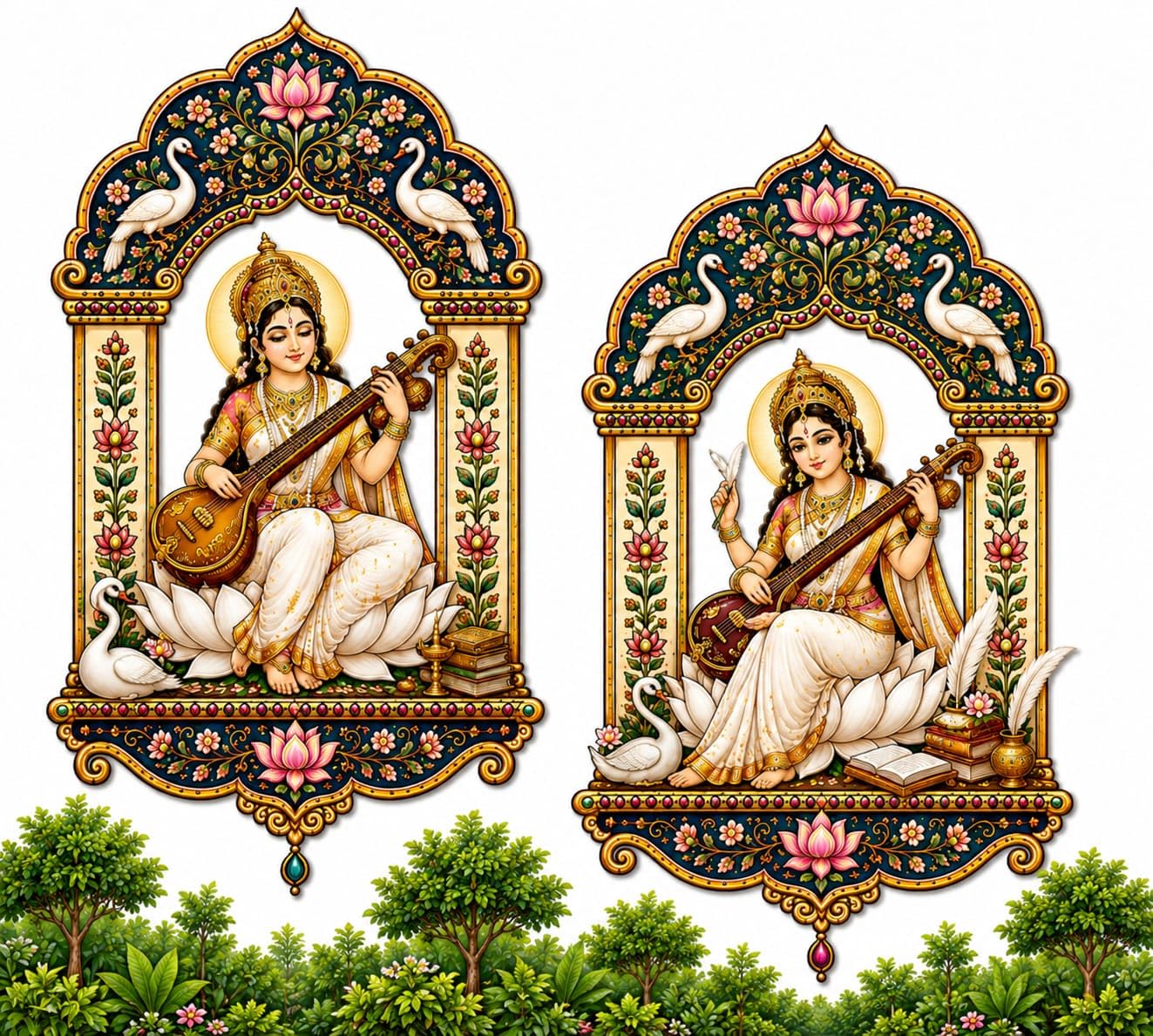 Saraswati Wall Hanging Jharokha MDF Wooden Temple Frame | Traditional Floral Swan Arch Design | Diwali Home Decor | Entrance, Living Room & Mandir Decoration-image-25