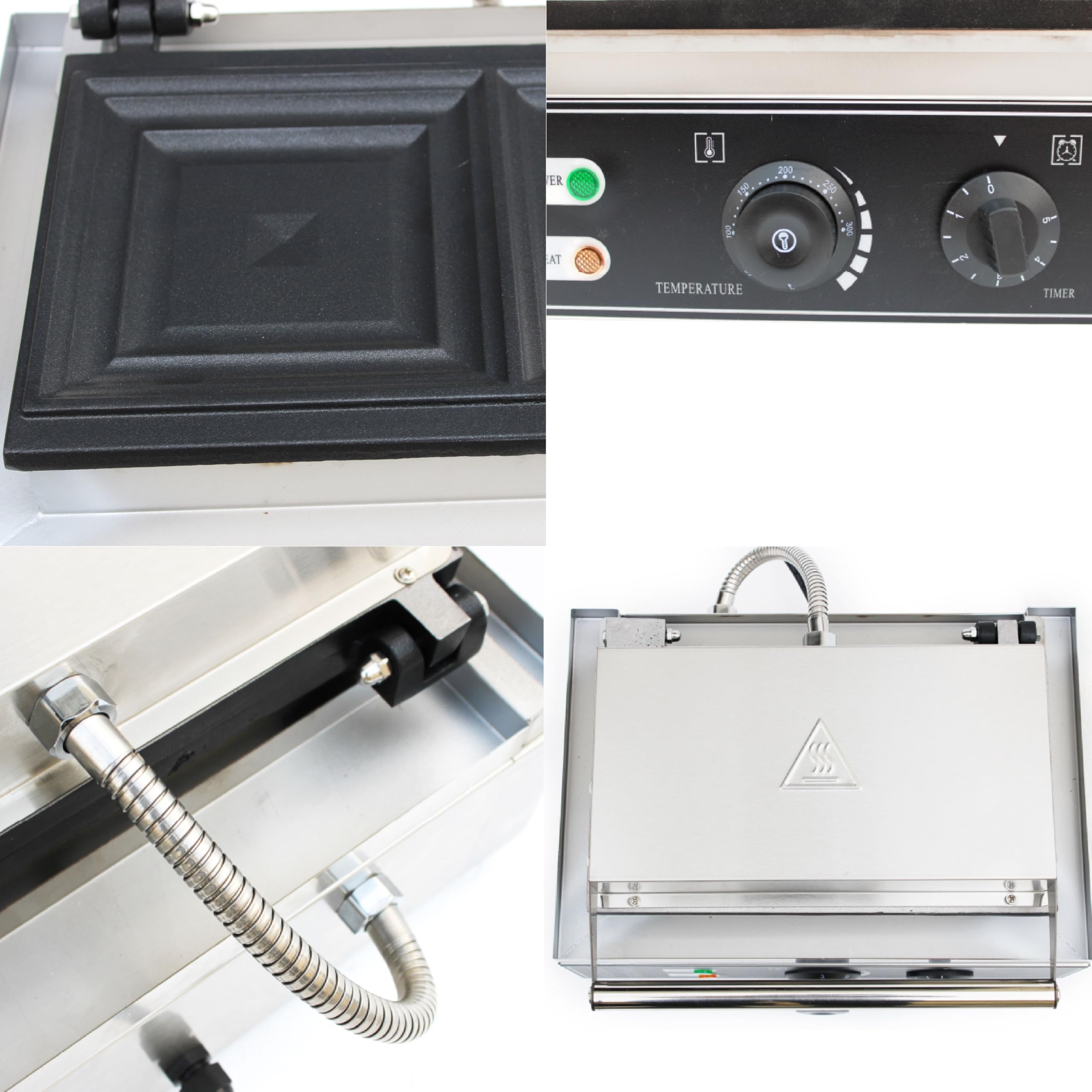 Elektryczny opiekacz do kanapek ze stali nierdzewnej z płytami grzewczymi z odlewu aluminiowego, regulowana temperatura, nieprzywierający toster z timerem, opiekacz do kanapek