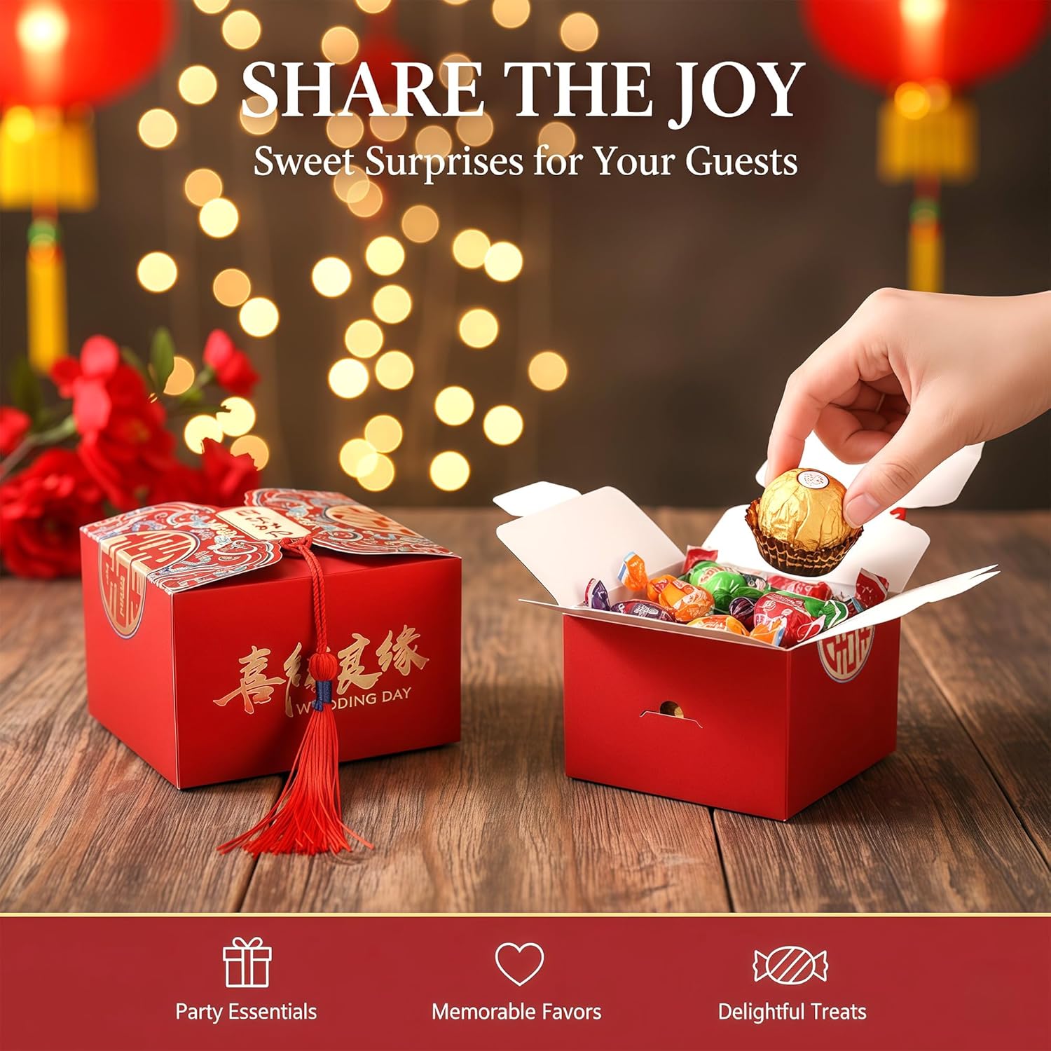 HannaFires 20PCS Chinese Wedding Candy Double Happiness Favor Boxes - Party Favor Souvenir Decoration Box, Creative Square Candy Boxes for Parties, Traditional Style Gift for Guests. Thank-you Gift - Image 6