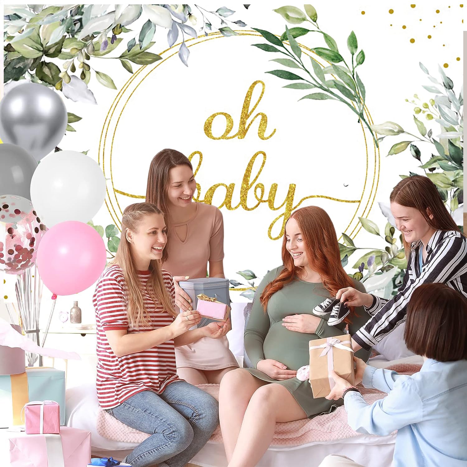Hnmdmyi 3x2.4m Sfondo Verde eucalipto foglie fotografia sfondo Baby Shower Happy Birthday Party torta decorazioni da tavolo Banner Photo Booth oggetti di scena