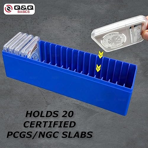 Miniatura 3 de Q&Q BASICS Caja de almacenamiento organizador de monedas para 20 losas PCGS NGC certificadas, soporte para monedas, color azul