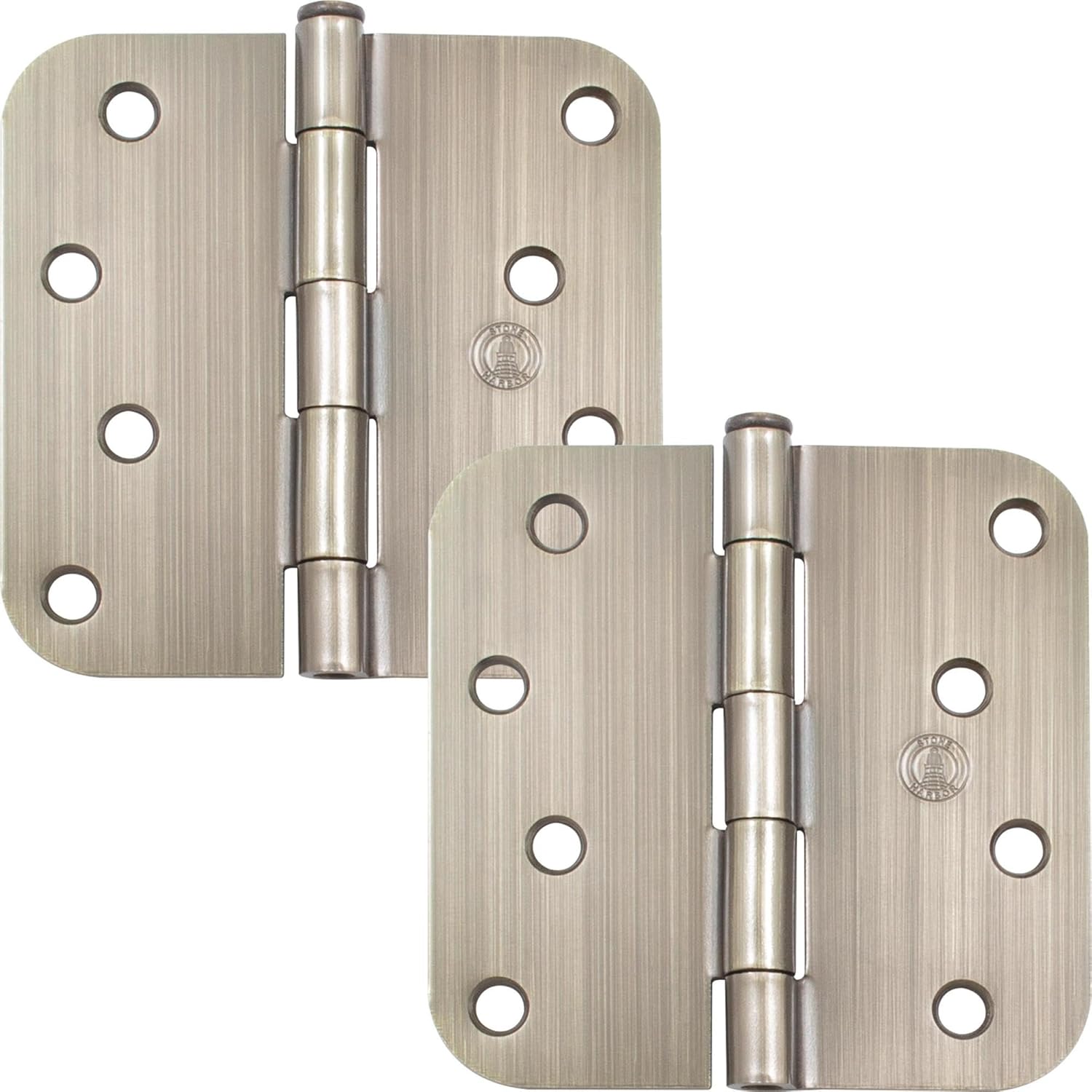 Stone Harbor Hardware 4 Door Hinges, 5/8 Radius Corner, Antique Brass, 2-Pack