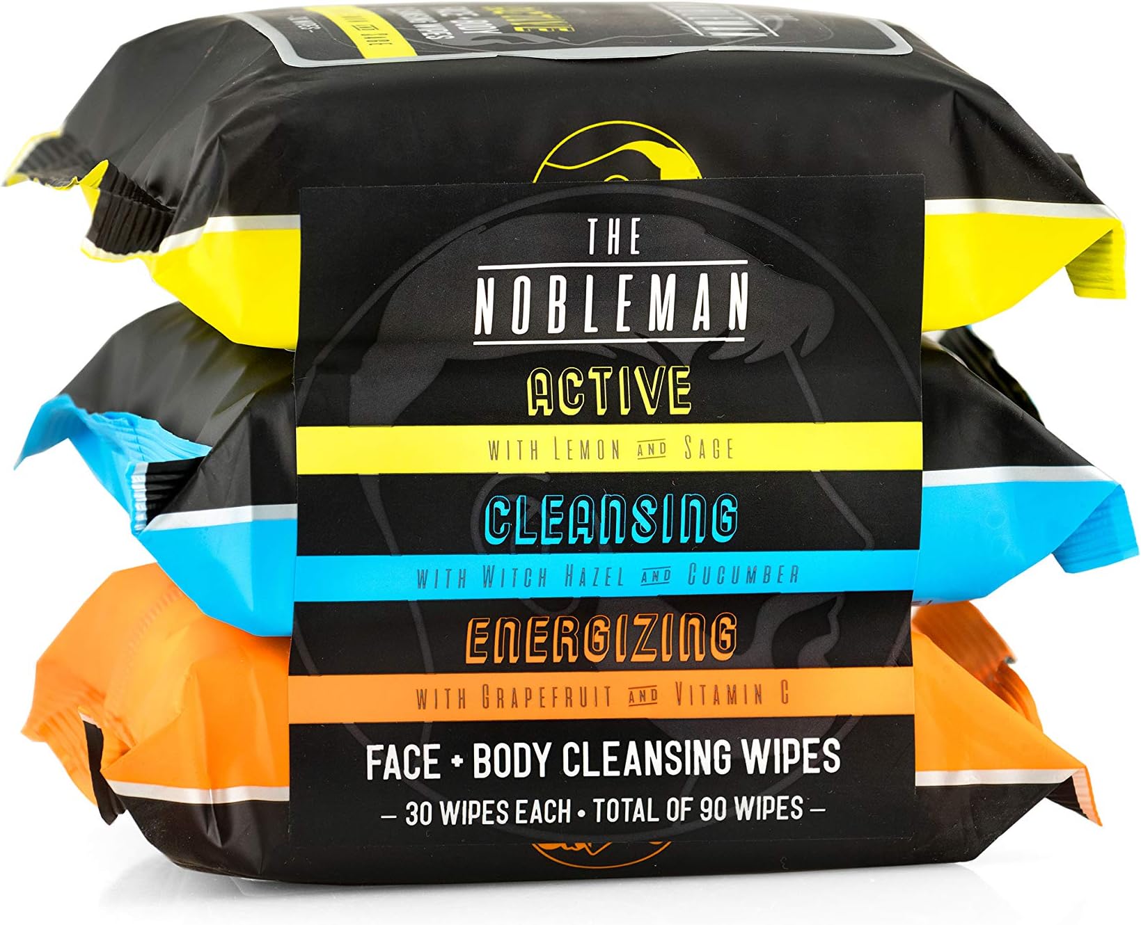 The Nobleman Men's Active/Cleansing/Energizing Face + Body Cleansing Wipes - 3 Pack ( 90ct )