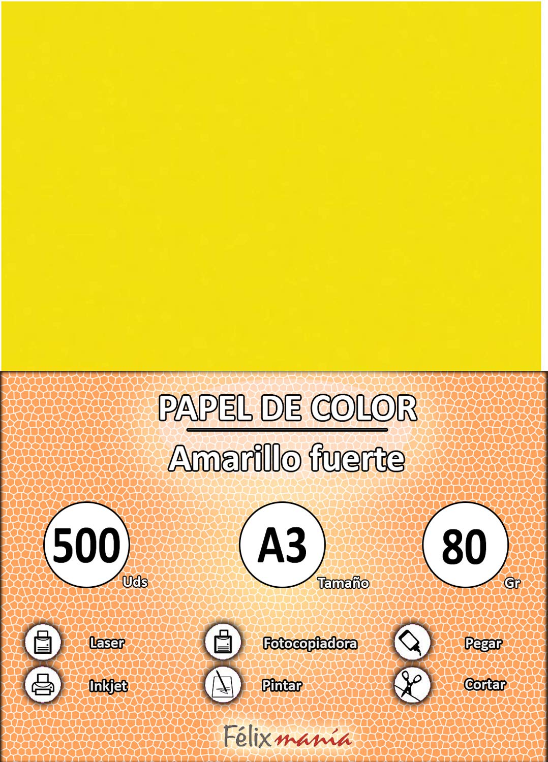 Pack 500 Papel de Color Tamaño A3 80g Amarillo fuerte