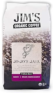 Jim’s Organic Coffee – Jo-Jo’s Java Blend – Medium / Light Roast, Whole Bean, 12 oz Bag