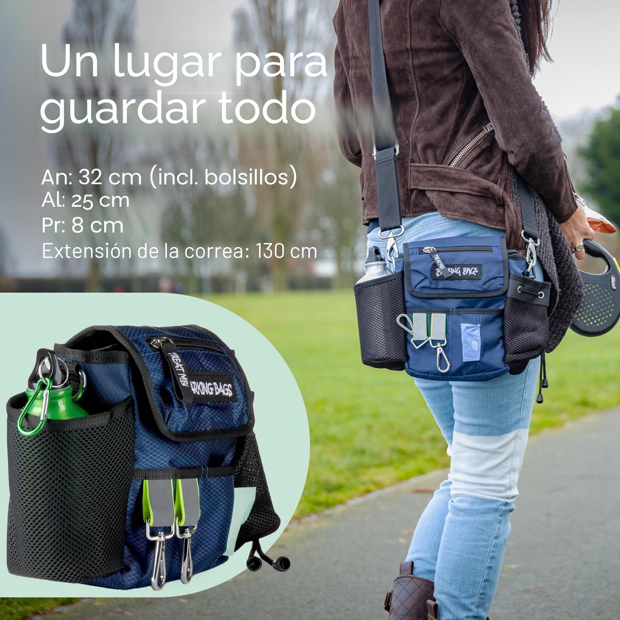 La bolsa original para pasear perros | Como se ve en la guarida de los dragones | Diseño ligero y práctico | Lleva juguetes y golosinas para perros, bolsas para excrementos