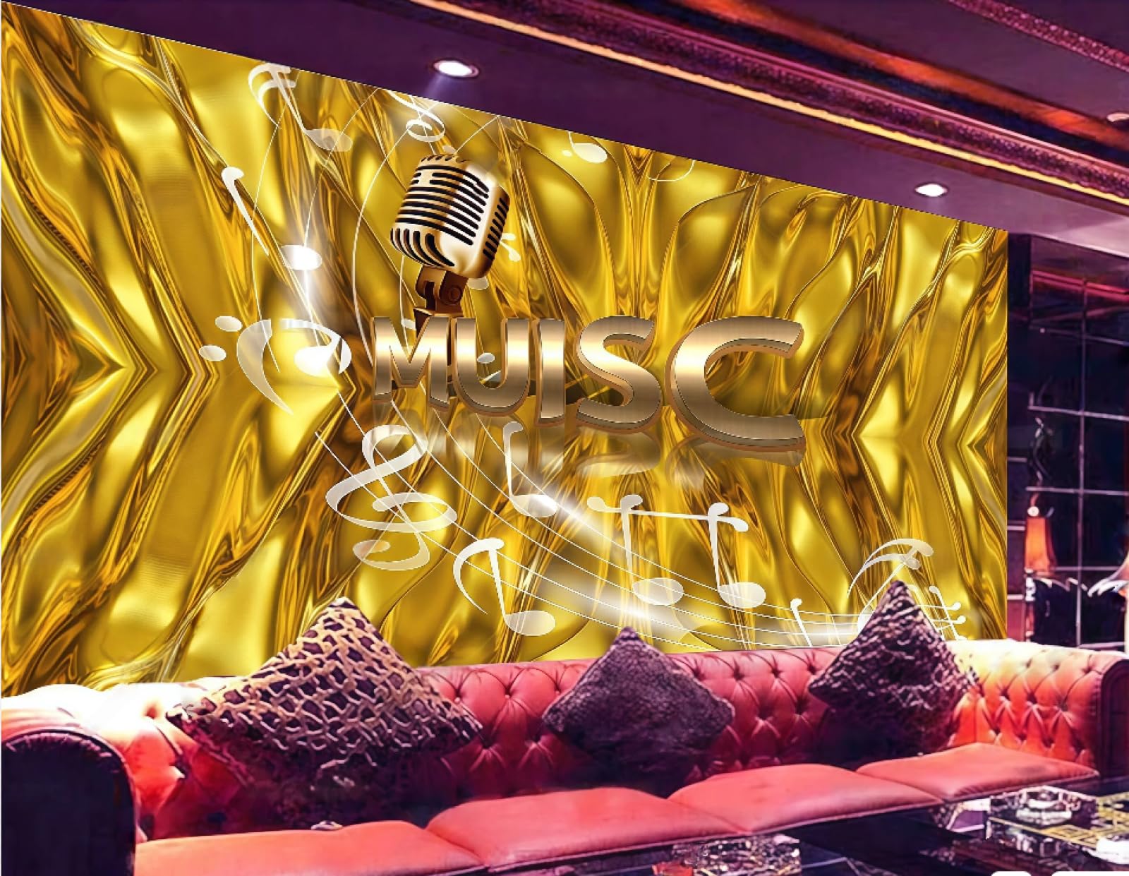 Rskjdghshd 3D Wallpaper Modern Art Golden Streamer Fashion Music Theme Bar Western Restaurant Background Wall Mural Afternoon Tea Coffee Shop Wallpaper,,250X175cm