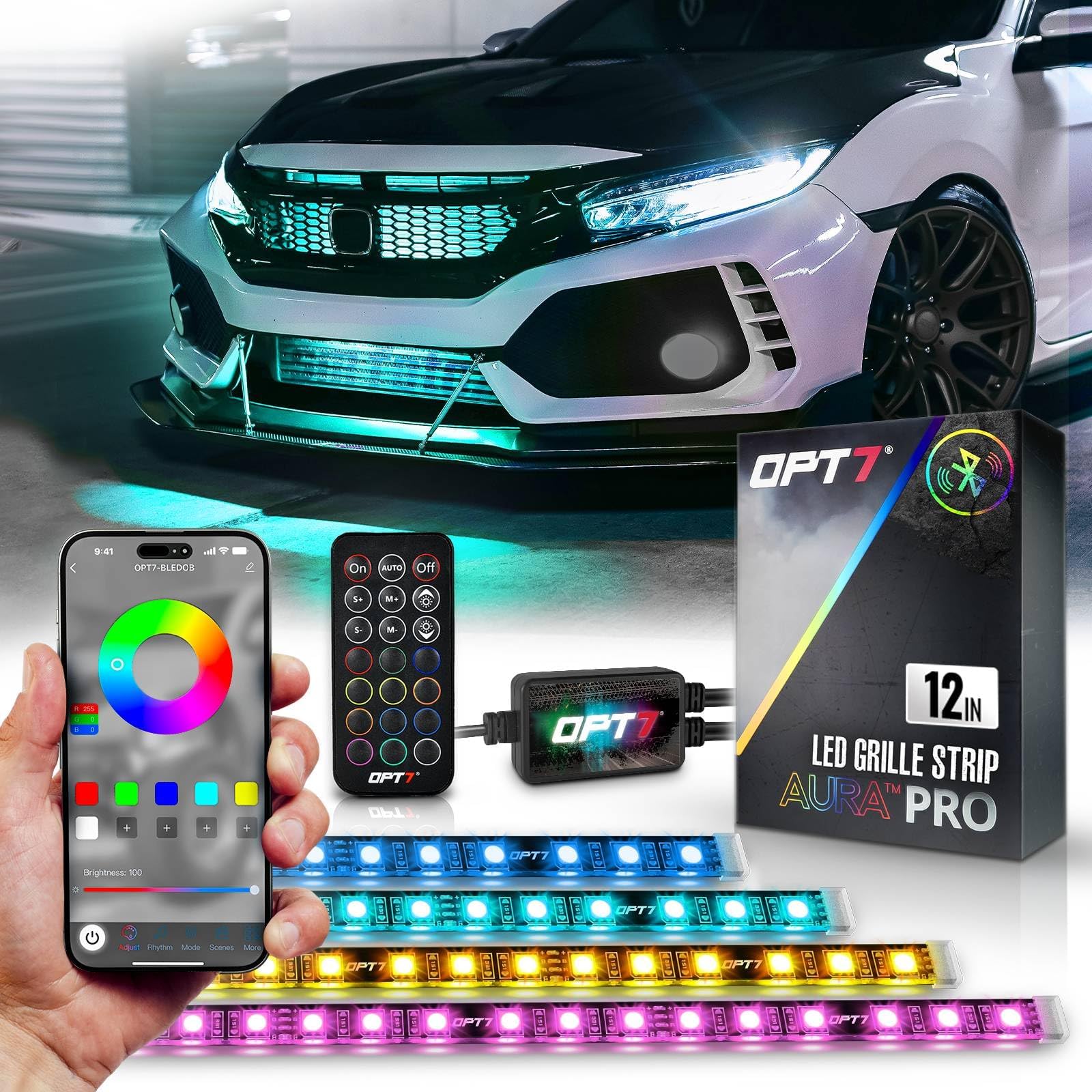 OPT7 Aura Pro RGB Grille Accent Lights 12" with App & Remote Control