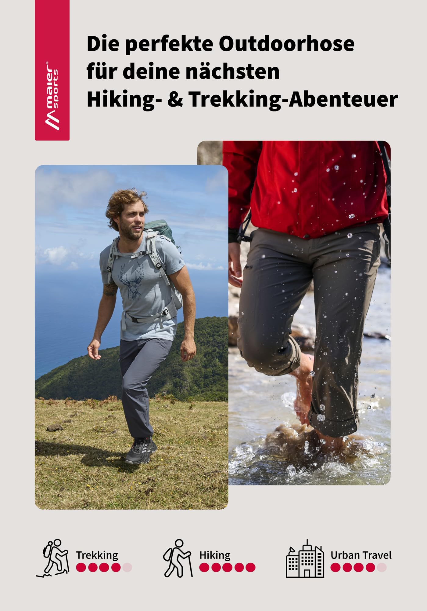 Maier Sports Nil, Herren Wanderhose, Wasserabweisende Outdoorhose für Trekking und Hiking, PFC-frei, mSTRETCH pro 4 & Dryprotec, Rollup-Funktion