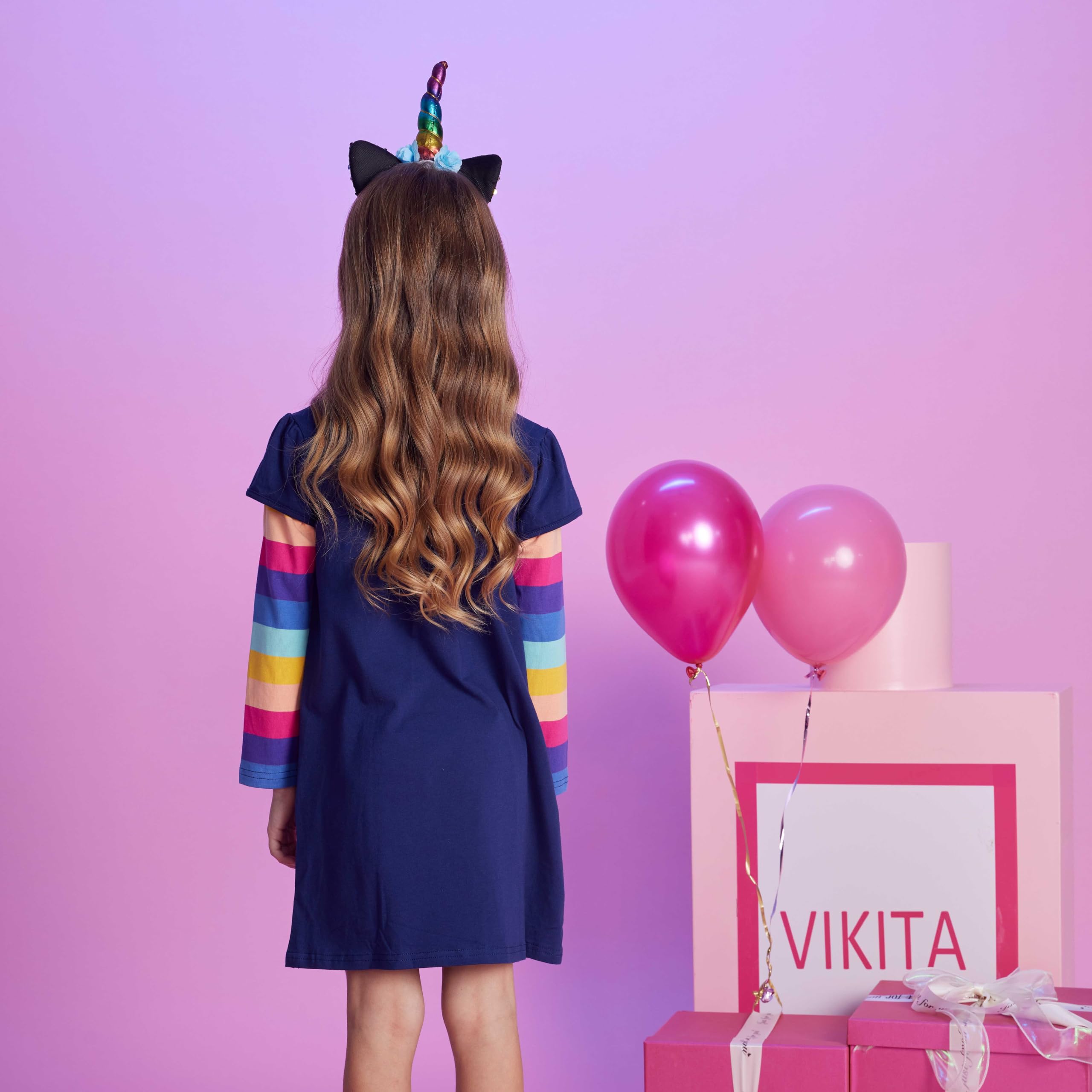 VIKITA Niñas Vestidos Algodón Animal Bordado Manga Larga Vestido para Niños — view 5