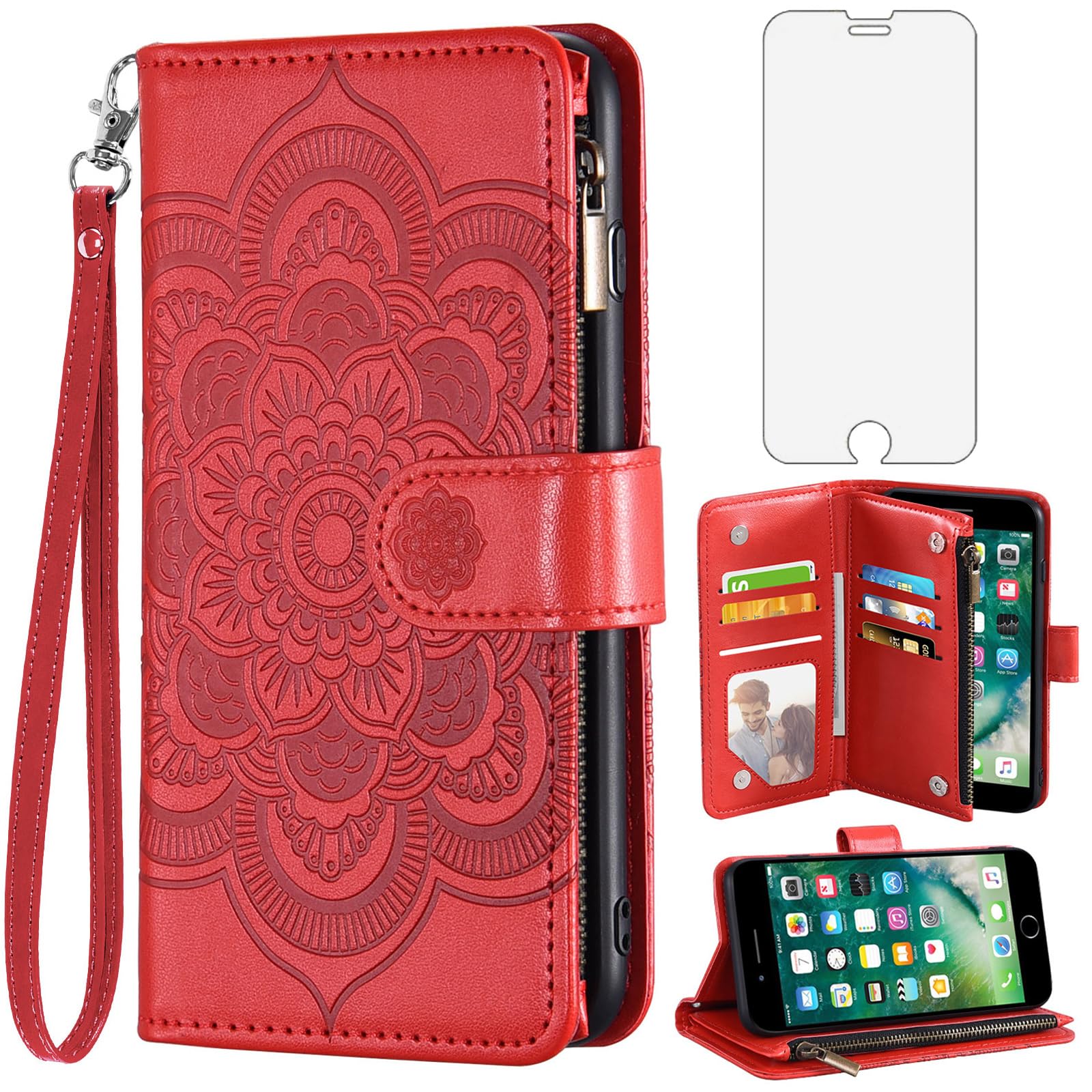 Asuwish Phone Case for iPhone 7plus 8plus 7/8 Plus Wallet Cover with Tempered Glass Screen Protector and Flip Credit Card Holder Stand Cell