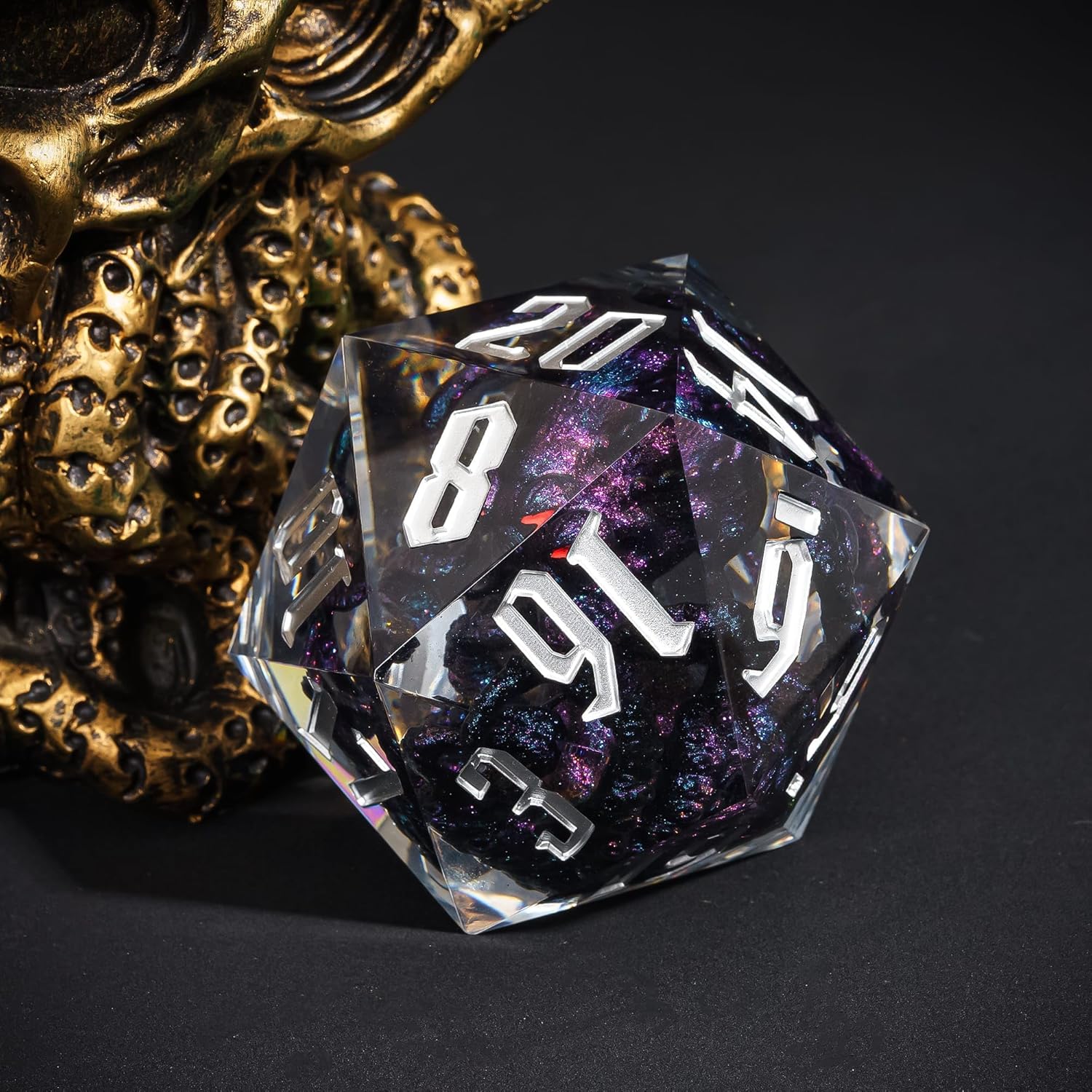 Cusdie Large D20 DND Dice 55mm with Sharp Edges, D&D 20 Sided Dice, Handmade Giant D20 for RPG, Table Games(Purple Black Octopus)