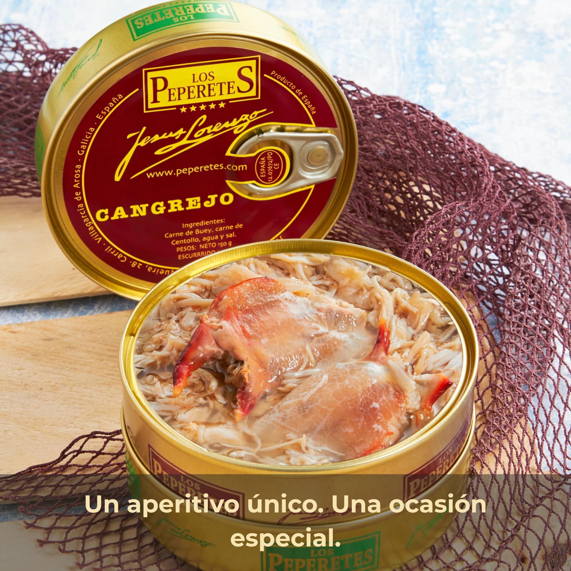 LOS PEPERETES x3 Lata Cangrejo al Natural Buey de Mar 120 g | Marisco Gallego Gourmet | Carne de Cangrejo del Atlántico | Conserva Artesanal y Natural | Sabor Tradicional del Mar de Galicia