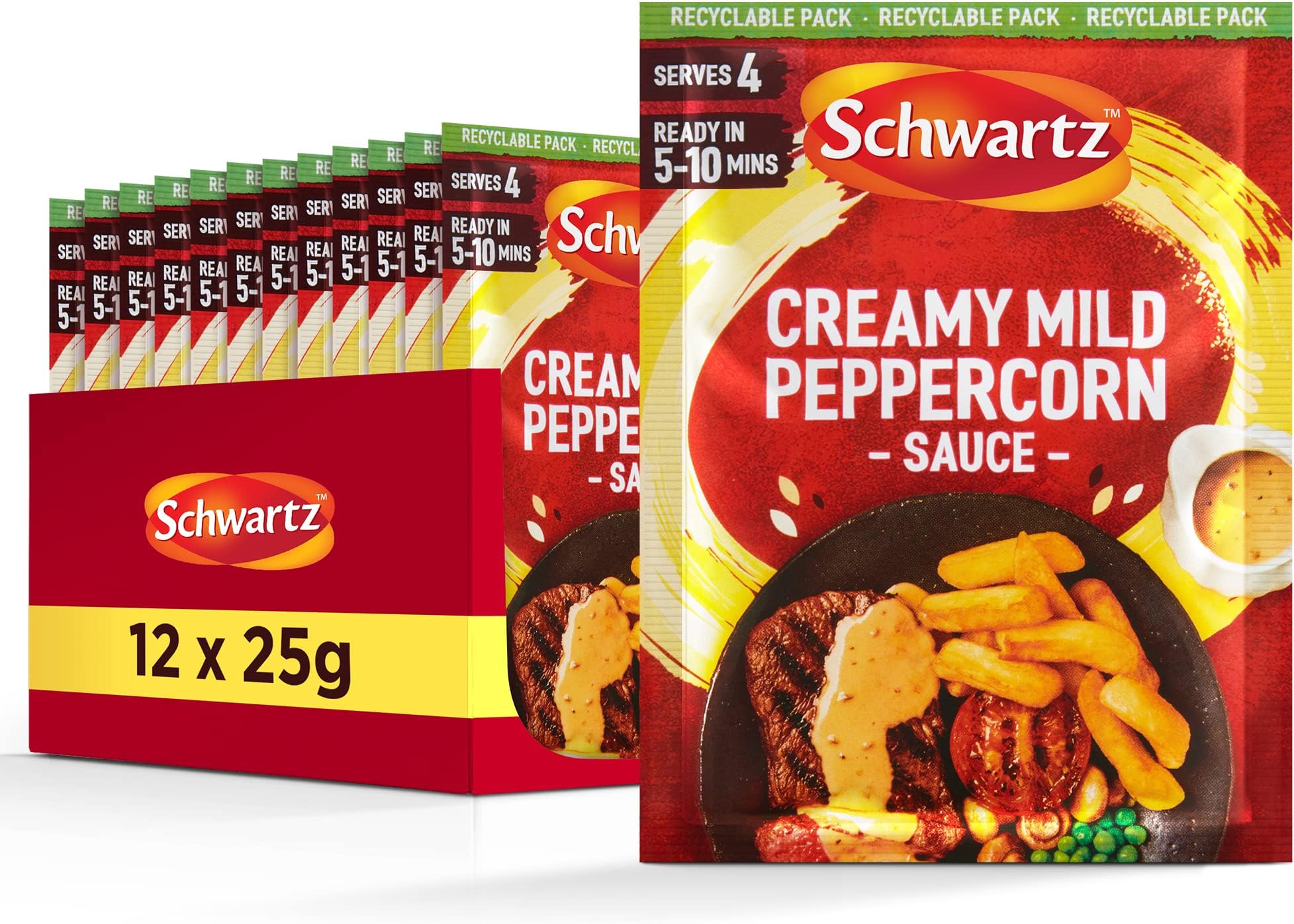 Creamy Mild Peppercorn Sauce Mix 25 G | Serves 4 | Pack of 12 | Smooth and Tasty Sauce | Rich & Creamy Taste| Easy and Quick | Suitable for Vegetarians