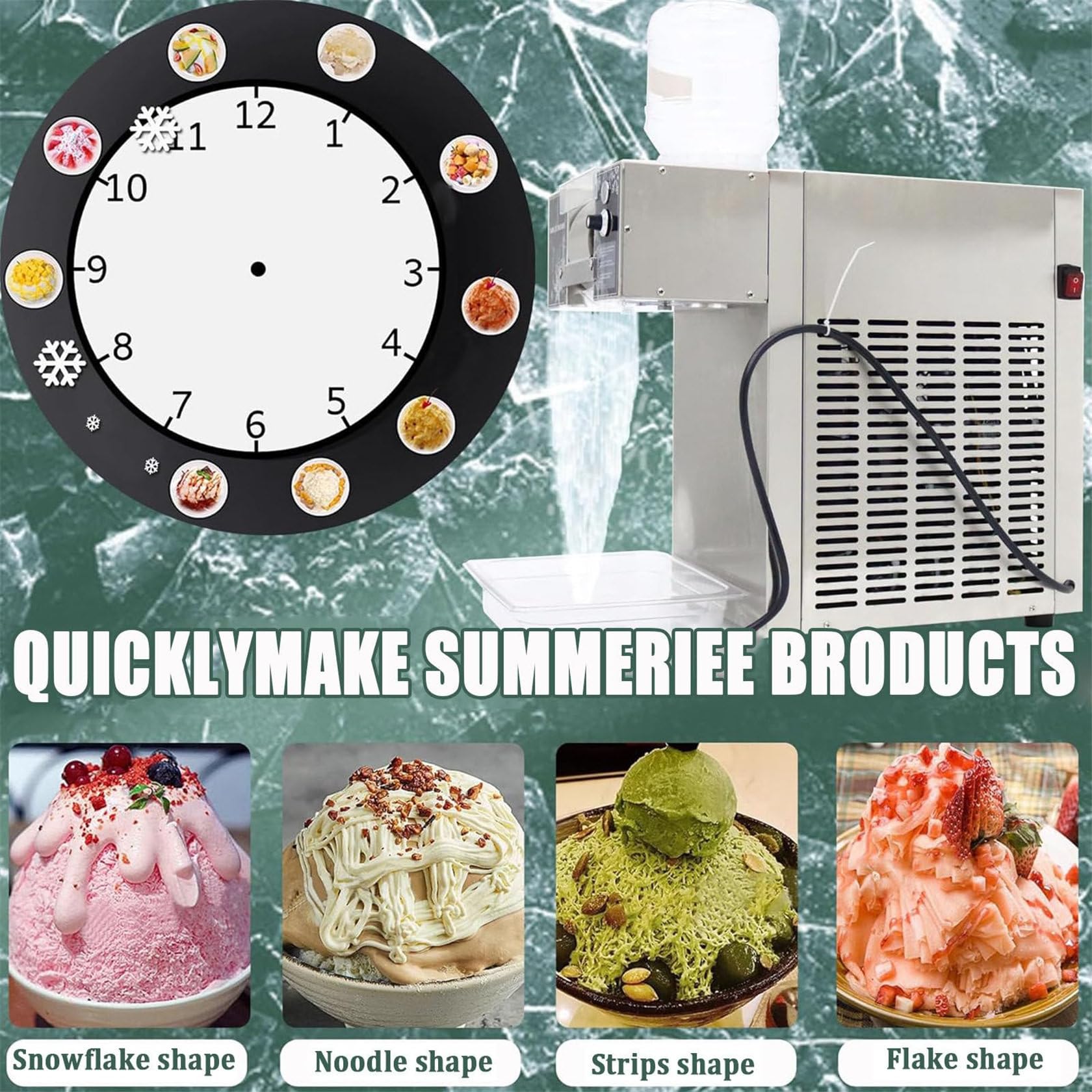 Máquina de cono de nieve comercial, trituradora de hielo eléctrica automática con velocidad ajustable, ideal para heladerías y heladerías, 1200 W de alta potencia