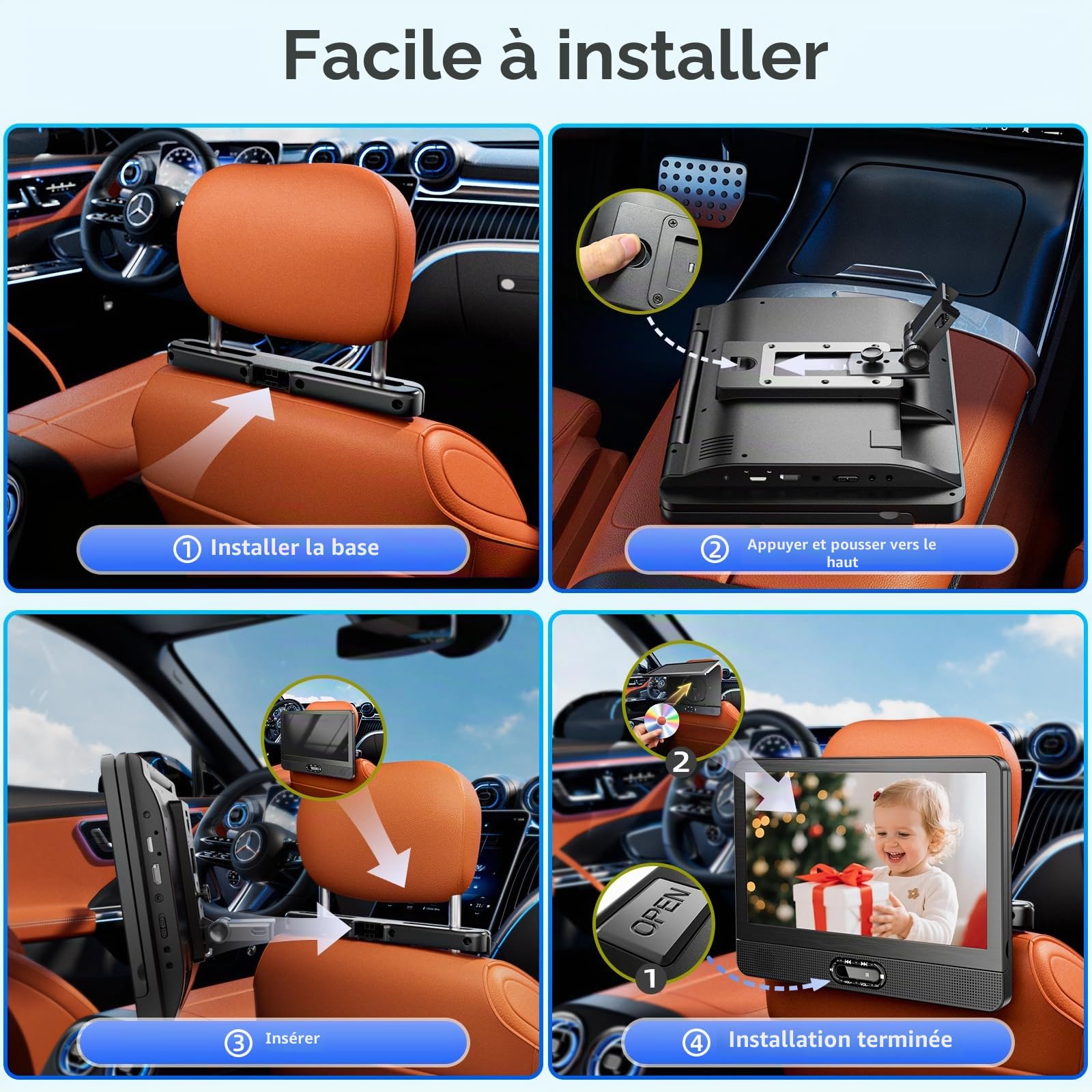 Arafuna Lecteur DVD Portable Voiture Double Écran 12 Pouces, Écran HD IPS 178°, HDMI pour Console de Jeux, Miroir Sans Fil, Lecture Simultanée sur Deux Écrans, AV Out, USB/Carte TF, Mémoire de Reprise