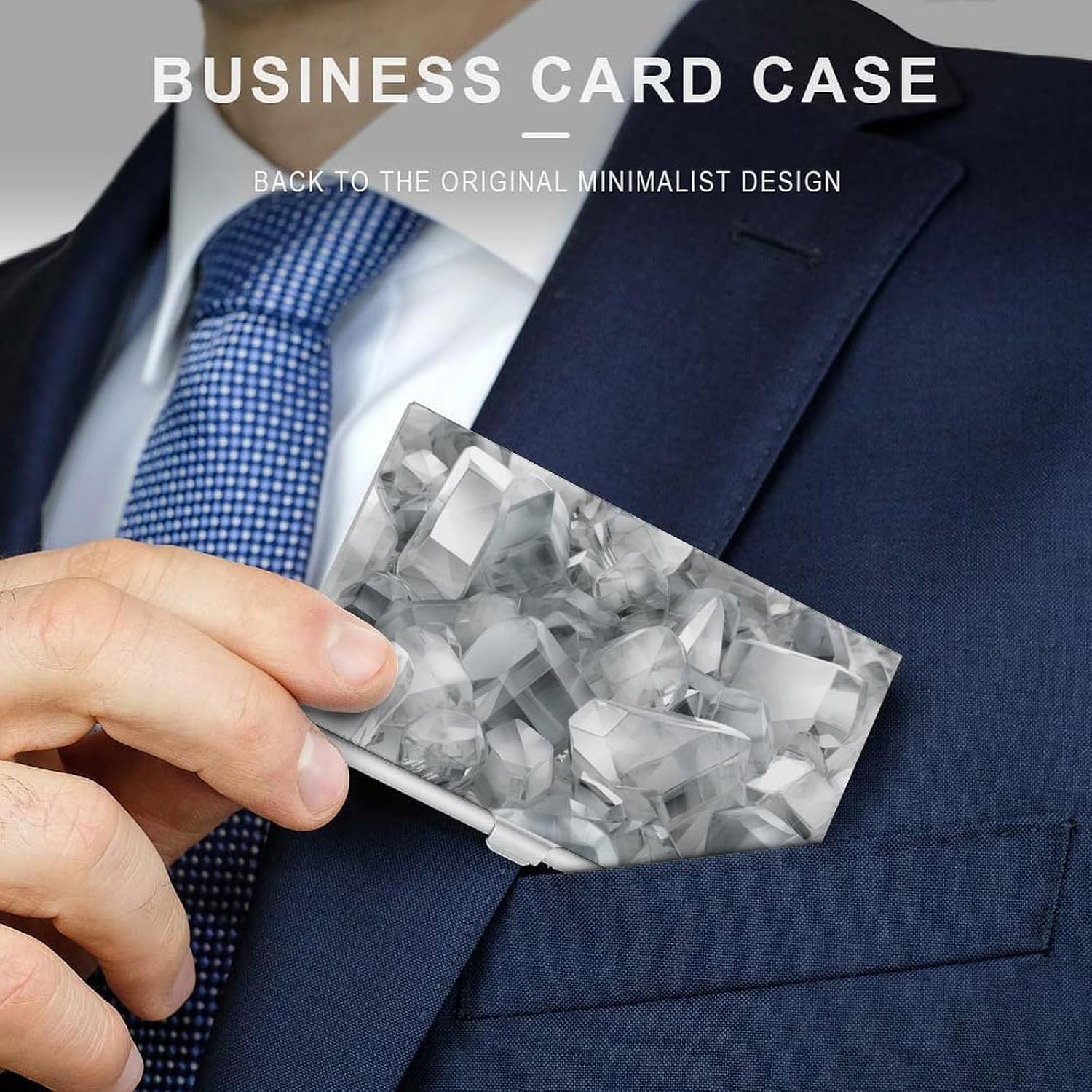 White And Silver Gray Business Card Case for Women Or Men Snaps Closed Portable Name Holder Credit Card Holder for Business Meeting Use