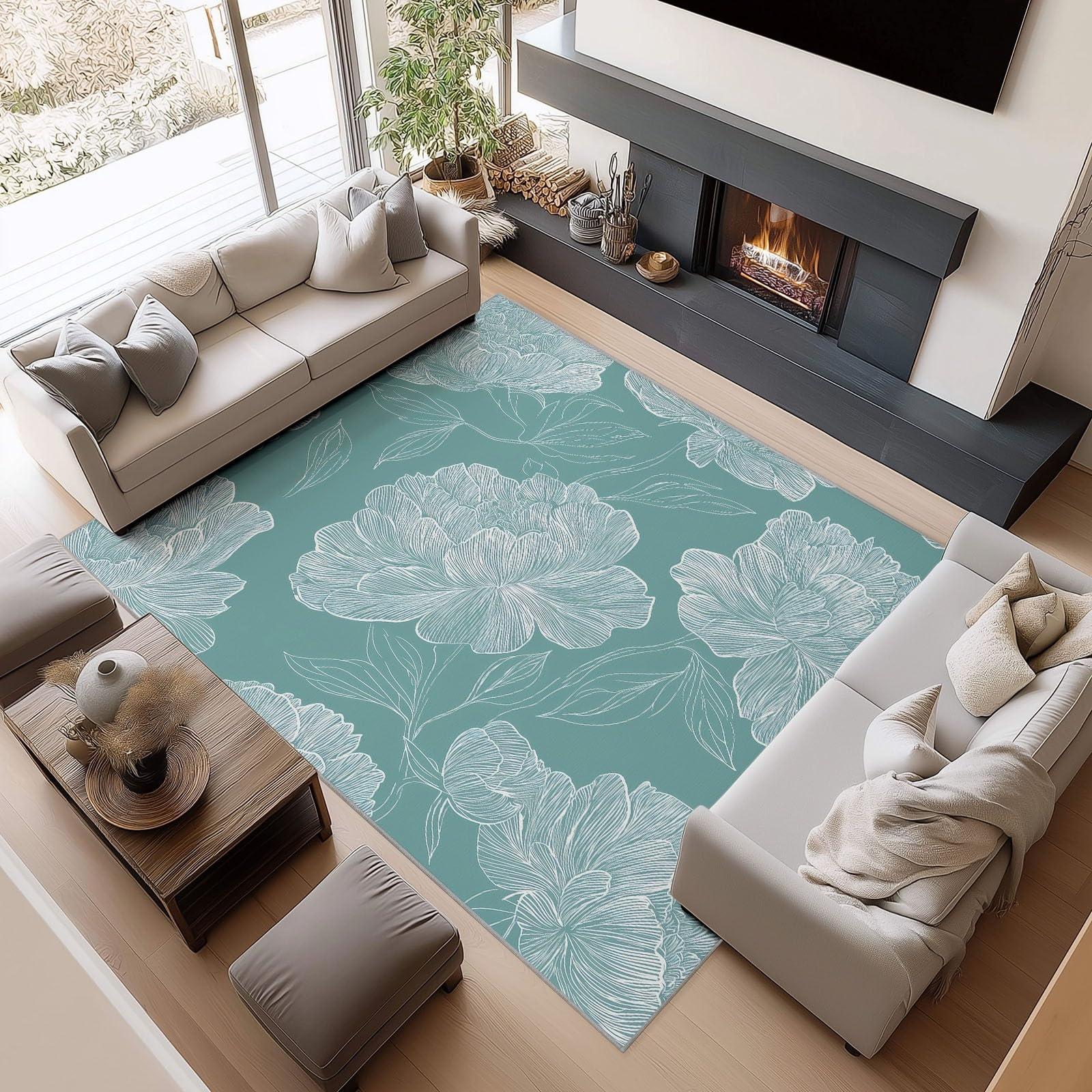 Tapis de Salon Lavable Sauge Claire 140x200cm Poils Courts Super Doux Antidérapant Grand Tapis pour Chambre, Salle à Manger, Chambre d’Enfant, Bureau