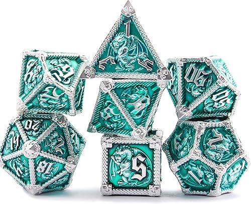 Miniatura 2 de AUSTOR Juego de dados DND de metal de 7 troqueles de Calabozos y Dragones con caja de dados poliédricos D20 D12 D10 D% D8 D6 D4 dados de metal para