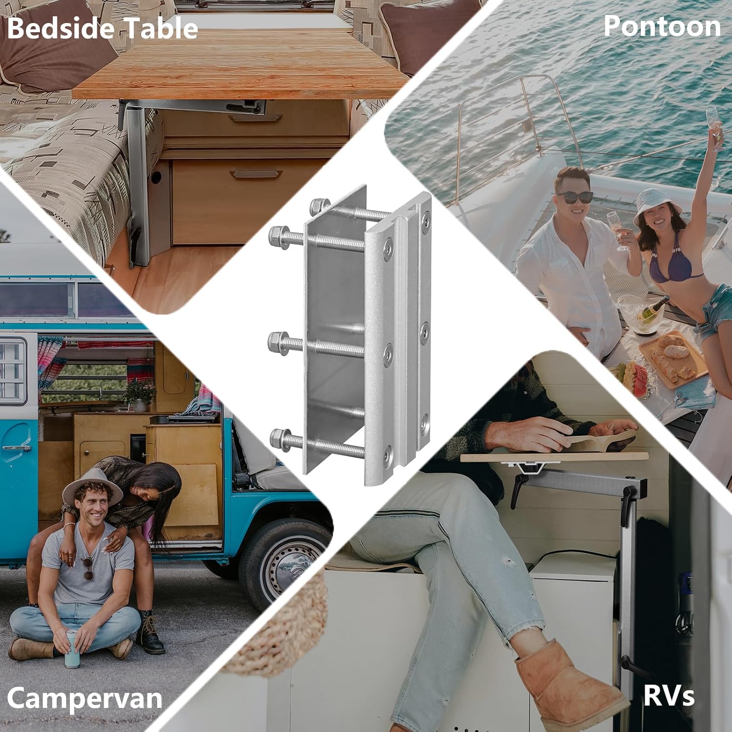 Swivels RV Table Leg Mount Bracket 360° Removable RV Table Leg Aluminum Alloy Accessories for RV Pontoon Truck Camper Travel Trailer (White, 6 Holes)