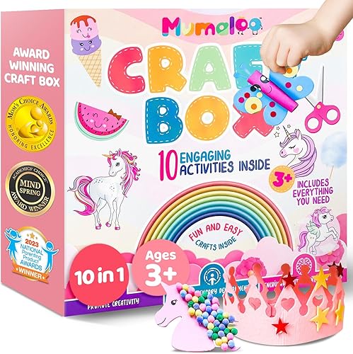 Caja de manualidades de unicornio Mumaloo - 10 divertidas artes y manualidades para niños, sin desorden, educativo, proyectos de arte de sirena, kit