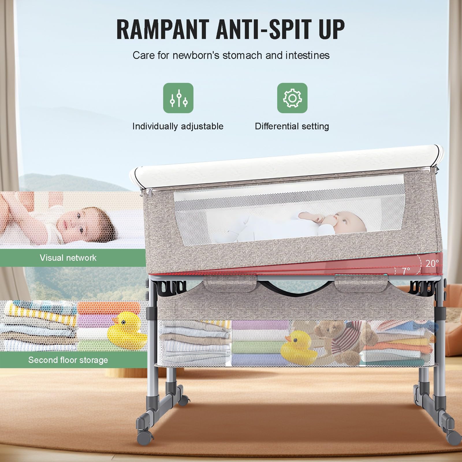 Lettino Per Bambini Gemelli Per 2 Bambini,Lettino Per Bambini Gemelli,Culla Bambini Gemelli Next To Me,Lettino Pieghevole Facile Regolare In Altezza,Lettino Portatile Per Neonati