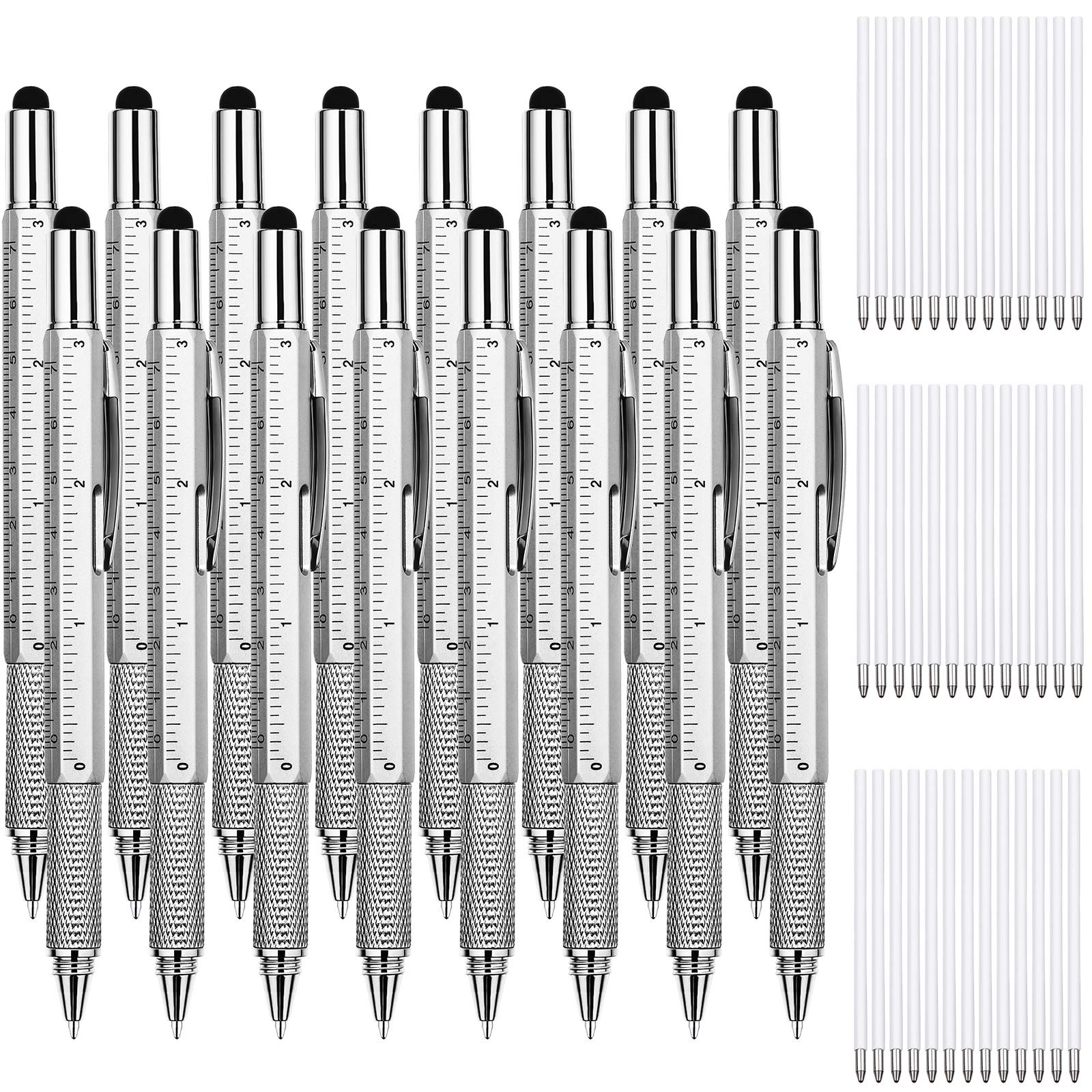 Zhanmai 16 Pcs Multitool Pens 6 in 1 Multi-tool Pen Set with Refills for Men's Birthday Gifts, Christmas Stocking Stuffers for Men Dad Husband (Silver
