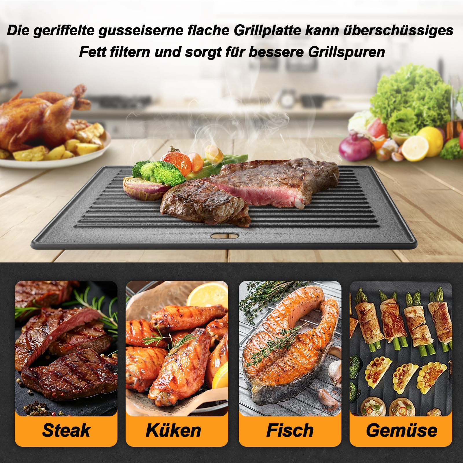 Piastra in ghisa per barbecue a gas Taino Pro/Red 4 e 6 serie, 41,5 x 31 cm, universale, piastra girevole per pizza, accessorio per serie Burnhard Fred, piastra di ricambio per serie PRO/RED