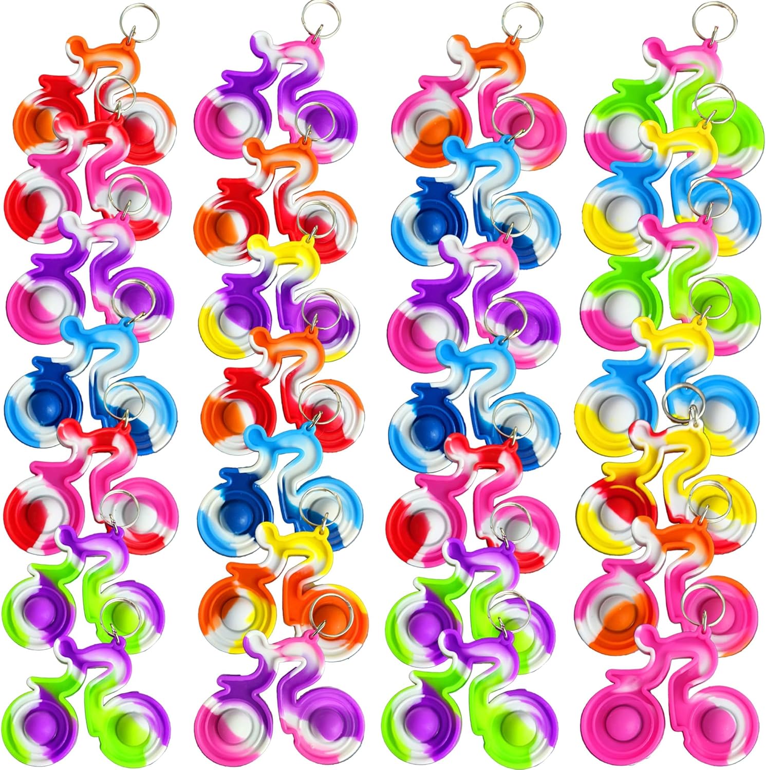 100 Packs Bulk Mini pop Bikes Shape Bubble Fidget Keychain,boy and Girl School Student Gifts Holiday Party Supply,Birthday Party Favors