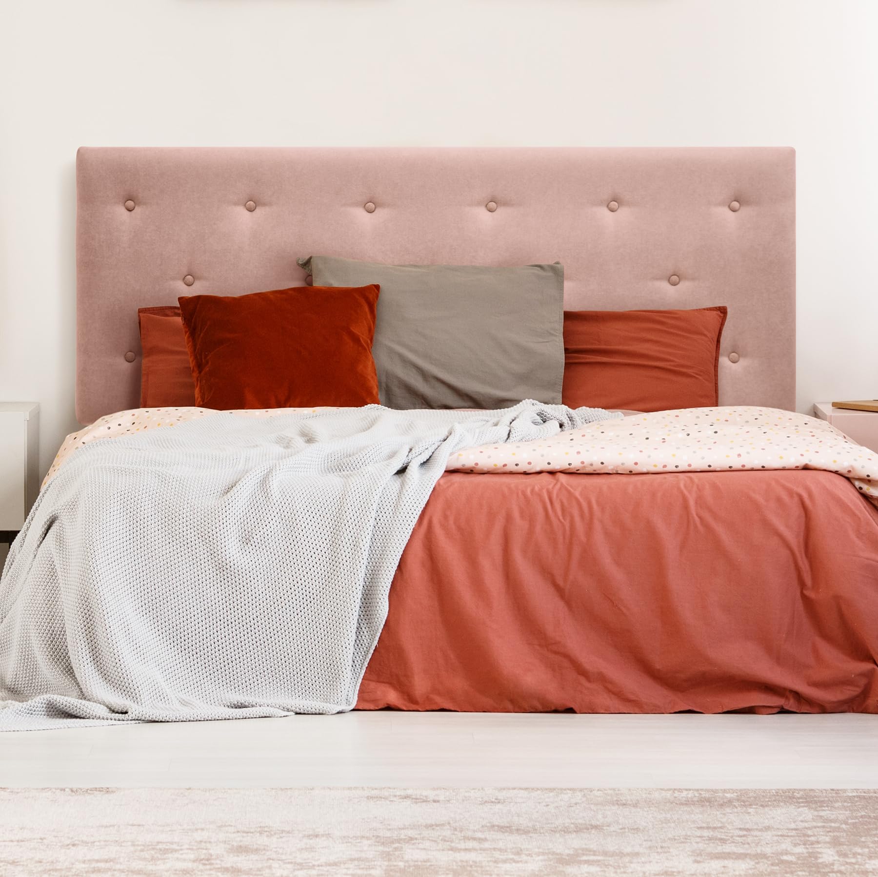SUENOSZZZ-ESPECIALISTAS DEL DESCANSO Cabecero de Cama Helsinki con Patas nórdicas y tapizado en Tela para Camas de 105 (115 x 100 cm) Tela Beige