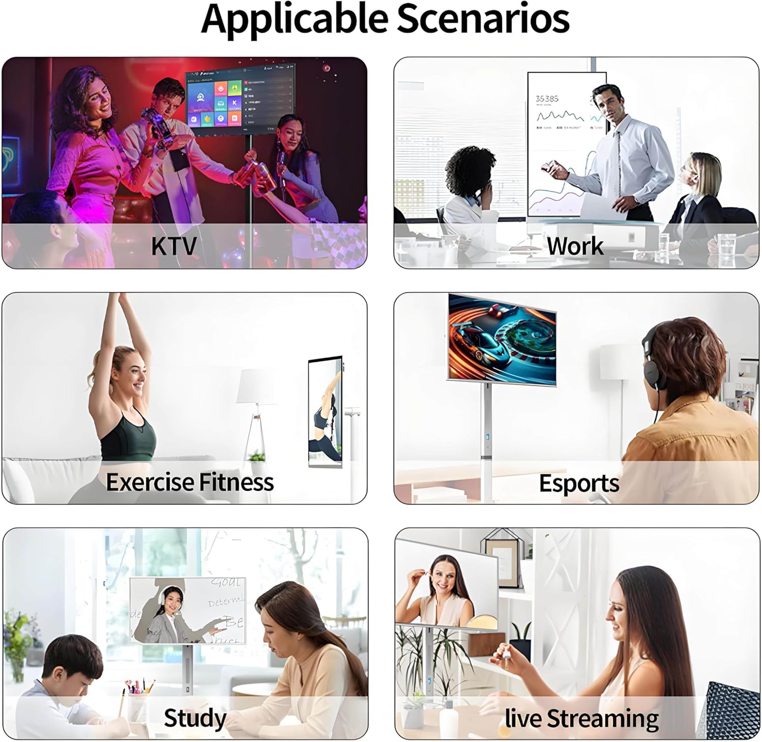 32/24/22-Inch Portable Touchscreen TV on Wheels, Wireless 1080P Monitor, Android 12 OS, Built-in Battery, Full Swivel Rotation, Remote Control, 8-Core, 8GB RAM, 128GB Storage, 4K Display