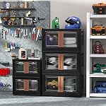 HAIXIN Boîtes de stockage avec 3 Lys - 19 Boîte de rangement empilable Gal avec double porte d'ouverture placard collaposible Organisation et rangement Armoire de rangement noir en plastique pour garage paquet de 3