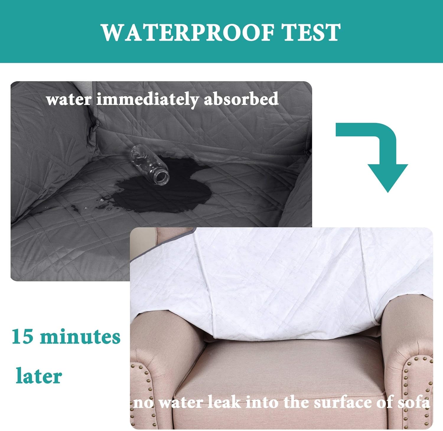 Turquoize 100% Waterproof Sofa Slipcover Bundle Loveseat Slipcover Quilted Furniture Covers Non Slip Cover for Pets