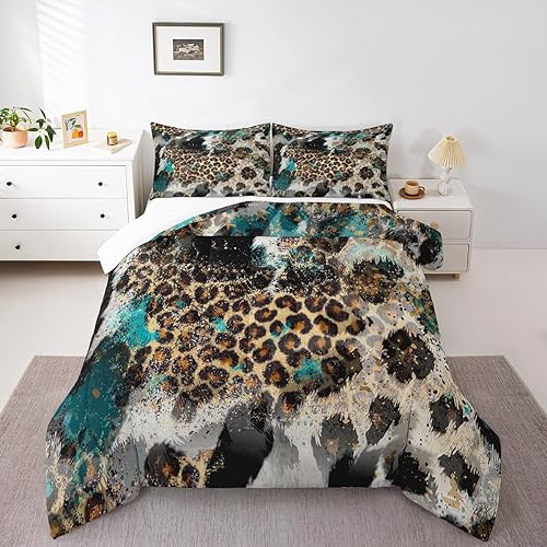 Miniatura 6 de Juego de edredón para niños con estampado de leopardo tamaño Queen, decoración de dormitorio para niños, niñas y adultos, edredón de plumón con