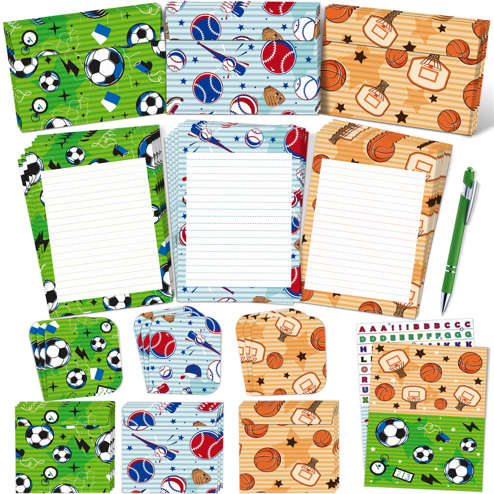 WERNNSAI Sports Stationery Set, 69 PCS Letter Writing Paper Kit for Boys