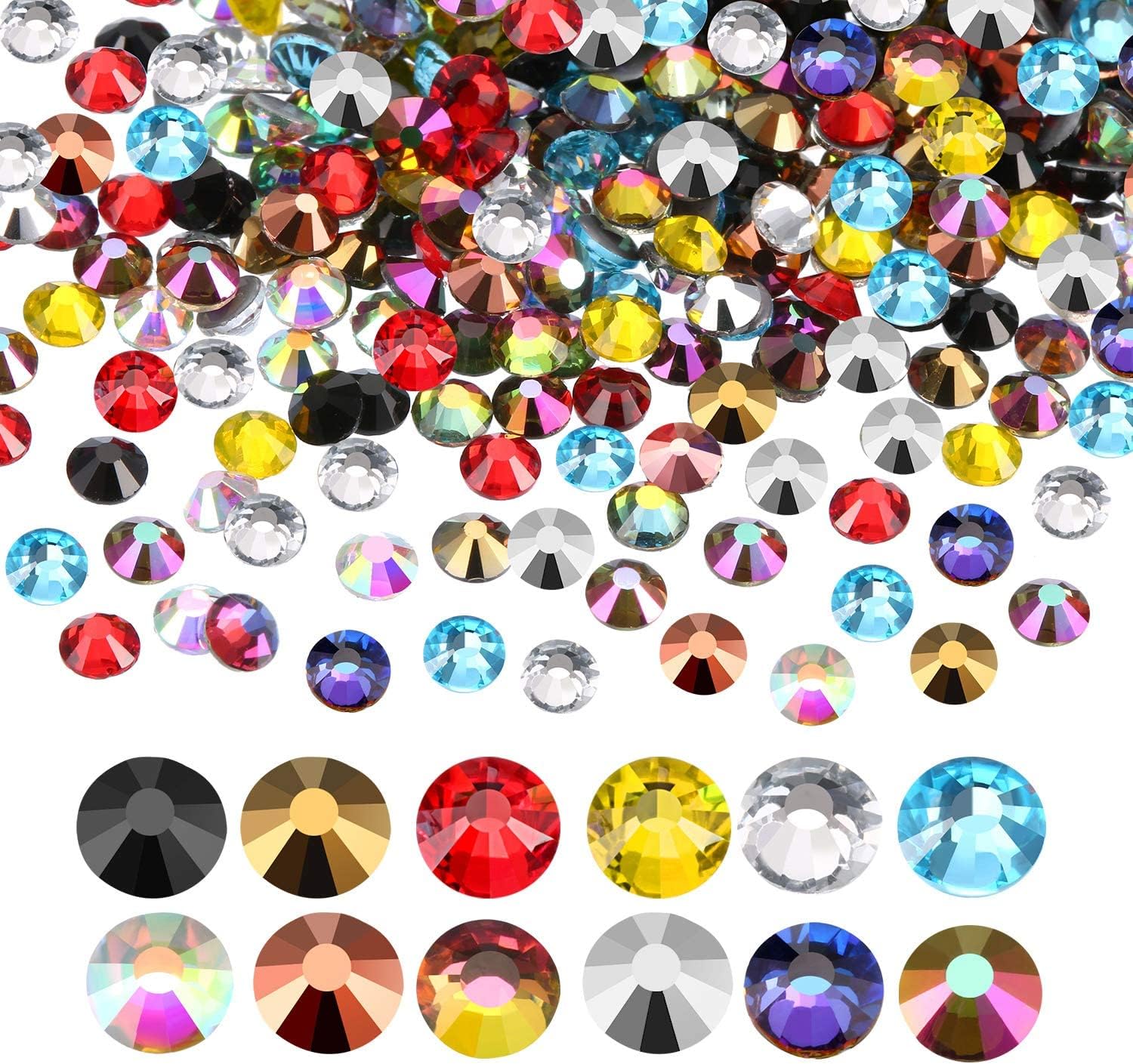 1440 Pack Crystal Flat Back Rhinestone Round Diamante Gems, Non-Self-Adhesive (Multicolor, 5 MM)