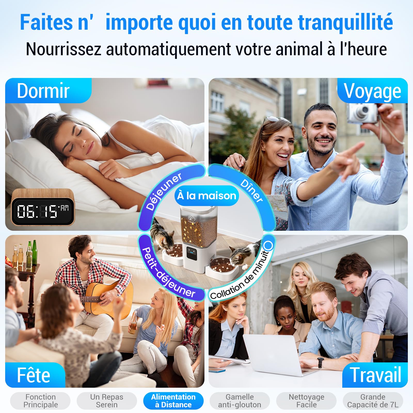 Frienhund Distributeur Croquettes Chat Automatique Double avec Alimentation Lente: 7L Gamelle Chat Automatique pour 2 Bols, WiFi 5G Distributeur Croquette Chien avec Alexa, Détachable