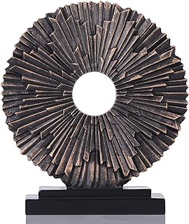 Black and Gold Home Decor Statue, Unique Office Decor, Round Line Medallion Statue for Room Decor, Shelf Top Decor, Entryway Entry Table, Floor Mantle Decor and Home Panel Decorations