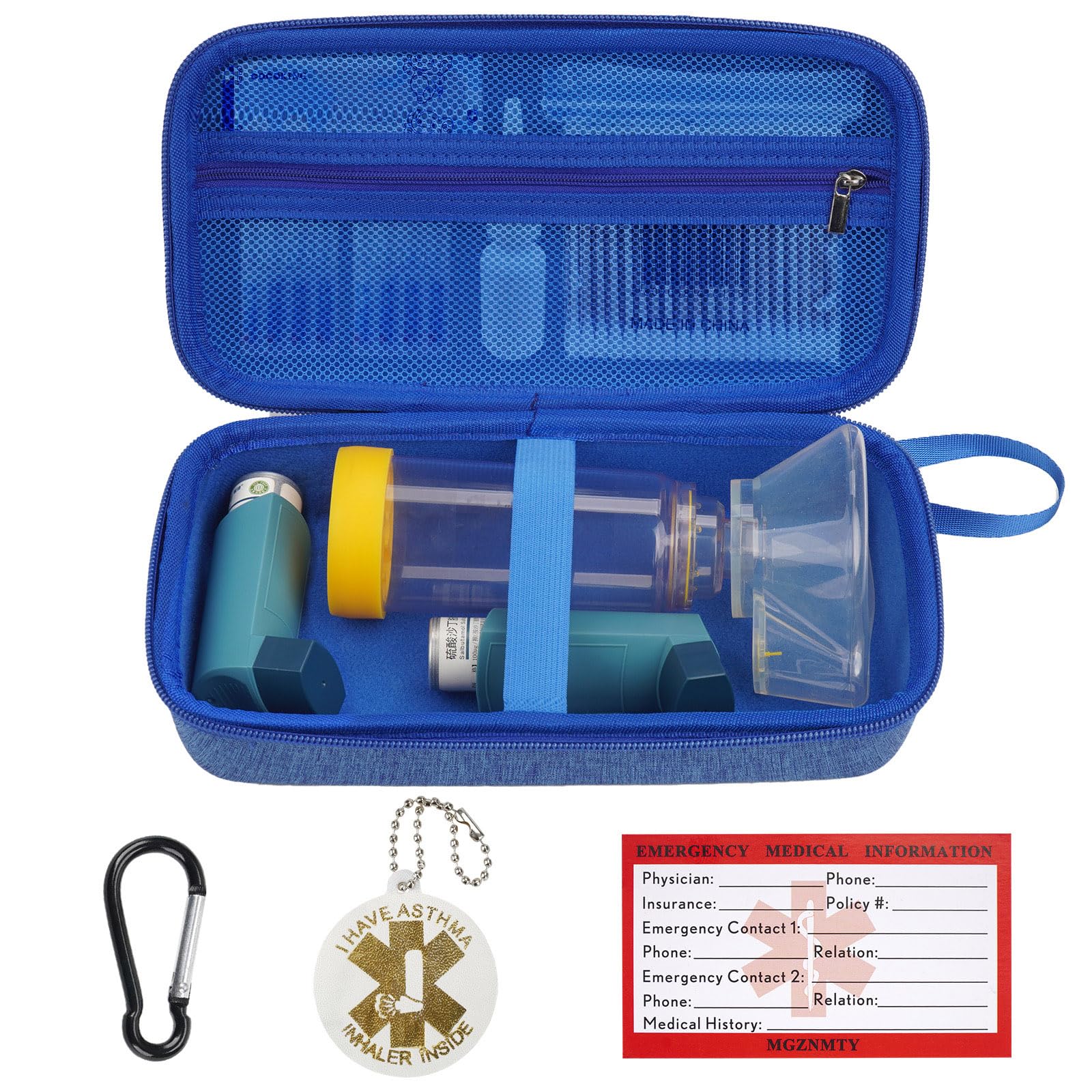 MGZNMTY Travel Carrying Case Compatible with Asthma Inhaler Spacer for Adults and Children, Masks, Inhaler Holder with Asthma Alert Tag and Medical Card, Carabiner (Only Case) (Blue)-picture-34