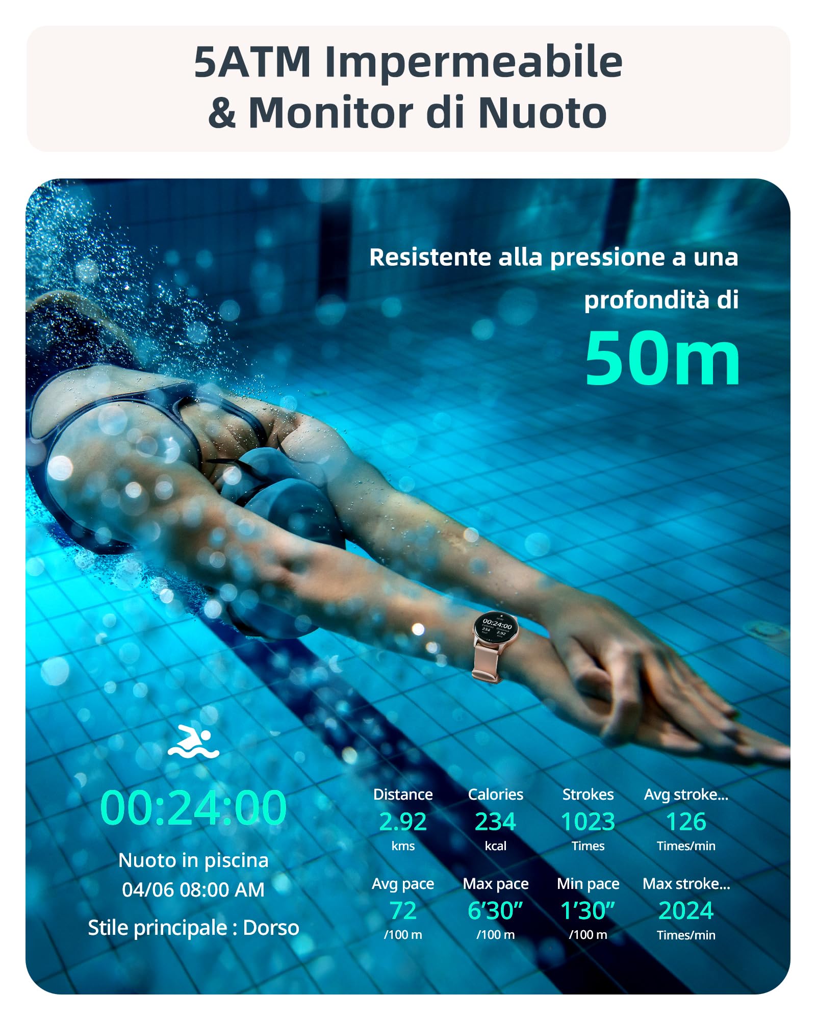 Parsonver Smartwatch Uomo Donna Con Chiamate Bluetooth, 5ATM Impermeabile per Nuoto, Orologio Fitness Con 100+ Sportive, Frequenza Cardiaca, SpO2, Sonno (Oro rosa, 44 mm)
