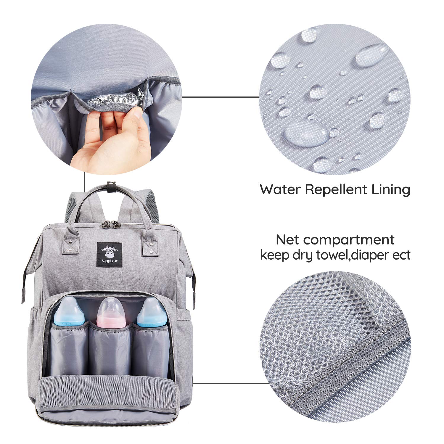 Frank Mully Extra Large Diaper Bag Backpacks, Wide Opening Baby Diaper Bags for Mom Dad, Men Diaper Bag with Changing Pad Stroller Straps Insulated Pockets Gray, Perfect Baby Shower Gift