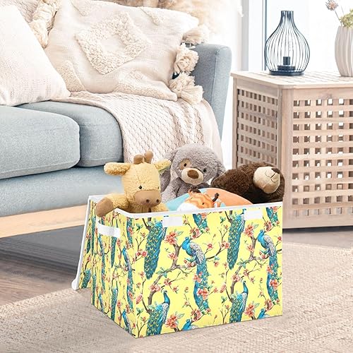 Miniatura 5 de Bolsas de almacenamiento plegables de pavo real para ropa, contenedores de almacenamiento de tela con asa reforzada, organizadores de armario para