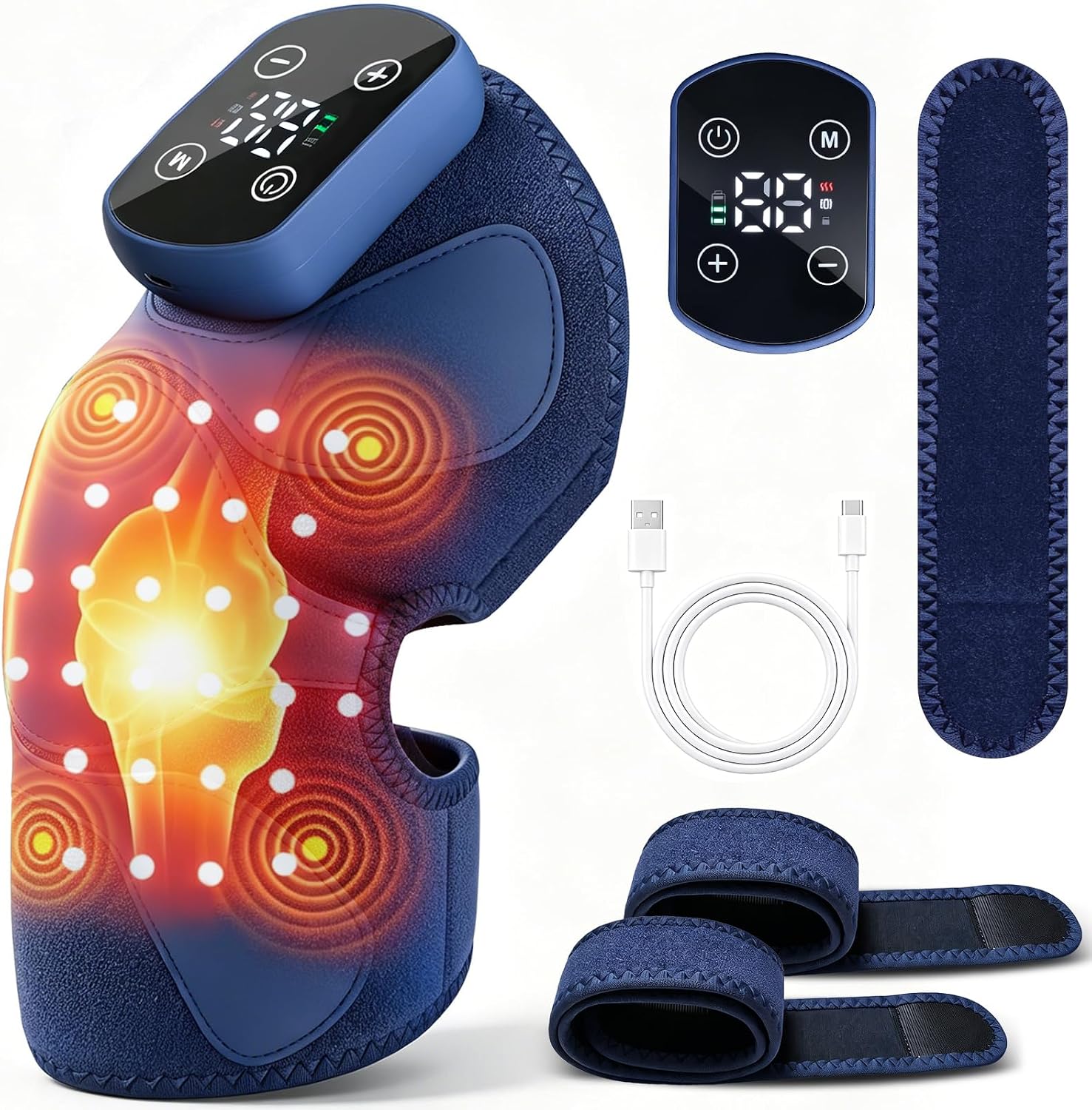 Cordless Knee Massager with Heat and 4 Motors Vibration for Pain Relief | Portable Heated Knee Brace with 5 Heat Levels for Arthritis, Electric Massagers for Shoulder and Elbow, Gifts for Men Women