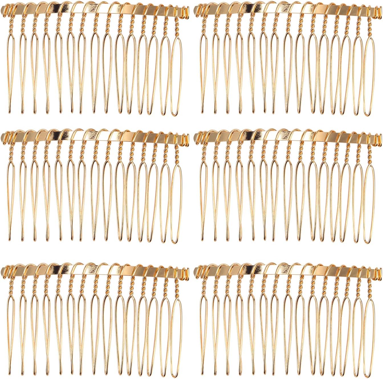 10 Pieces Metal Hair Comb Clip Wire Wedding Bridal Veil Combs for Women (15 Teeth, Gold)