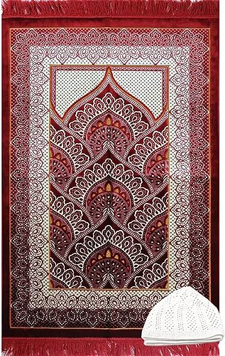 Modefa Alfombra de oración islámica grande y ancha de terciopelo  Janamaz Sajada musulmana  Alfombra gruesa de oración turca para hombres y mujeres,