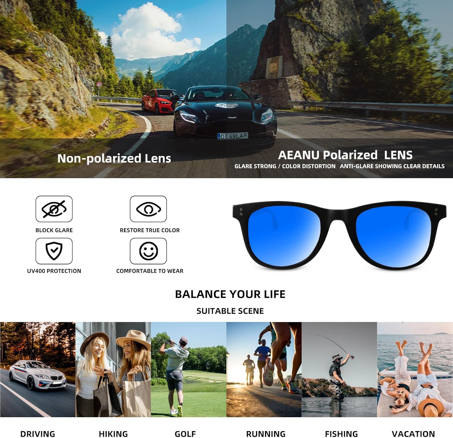 Polarized Sunglasses for Men and Women Sunglasses Color Mirror Lens UV Protection for Driving Running Fishing(3 Pack)